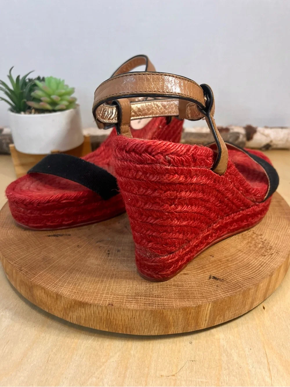 Marc by Marc Jacobs Colorblock Wedge Espadrilles - Red/Black - Size 39